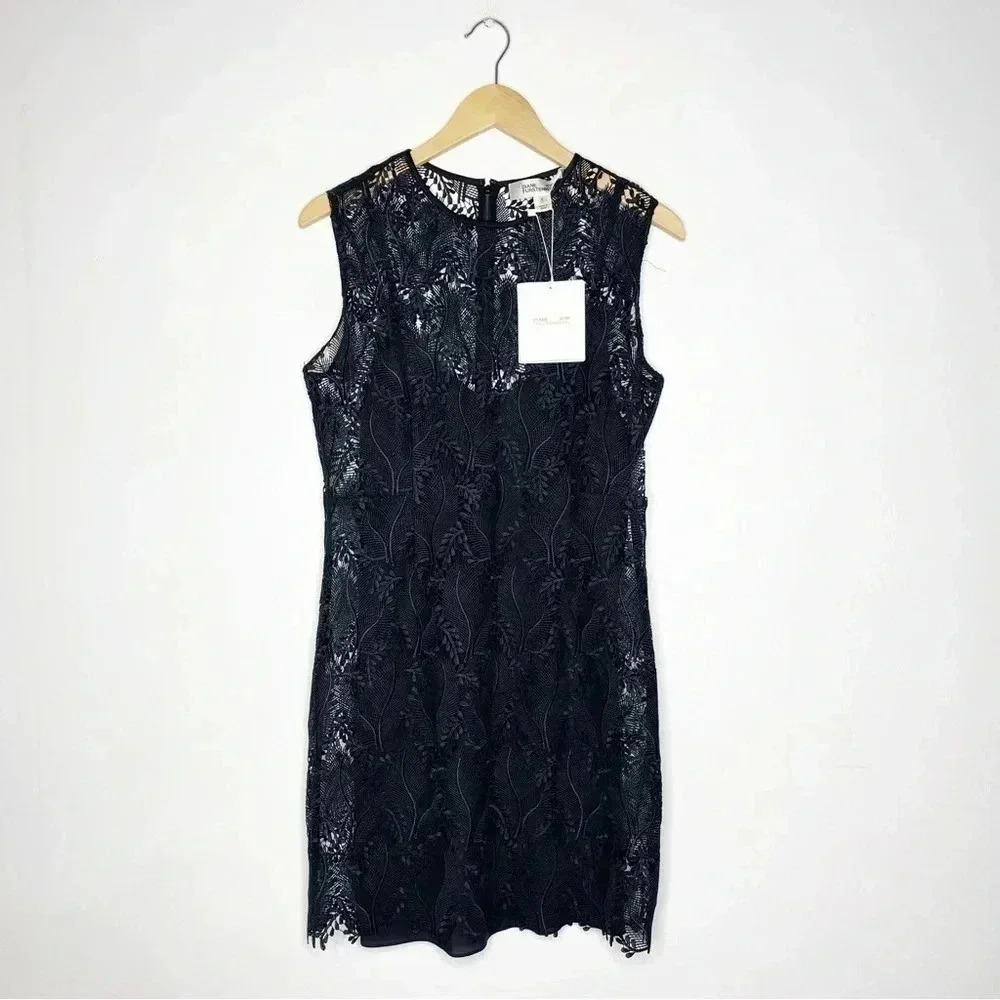 Diane von Furstenberg DVF Sleeveless Lace Tailored Overlay Mini Dress Size 6 NWT - Picture 4 of 7